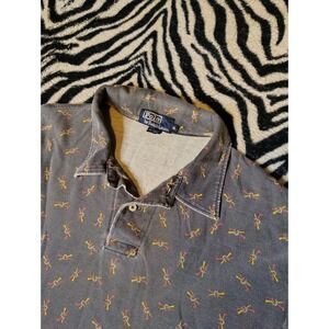 VTG‎ Polo Ralph Lauren Shirt Mens XL Black Aop Pony Long Sleeve Made in USA